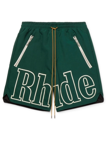 Rhude Logo Print Shell Drawstring Shorts - Green,Rhude