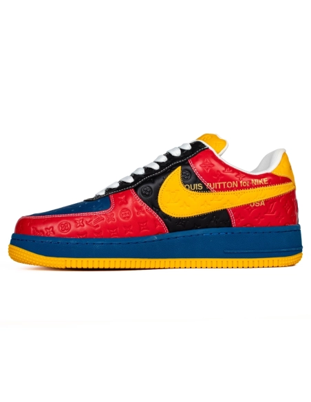 Louis Vuitton Nike Air Force 1 Virgil Abloh Yellow Blue Red,NIKE AIR FORCE