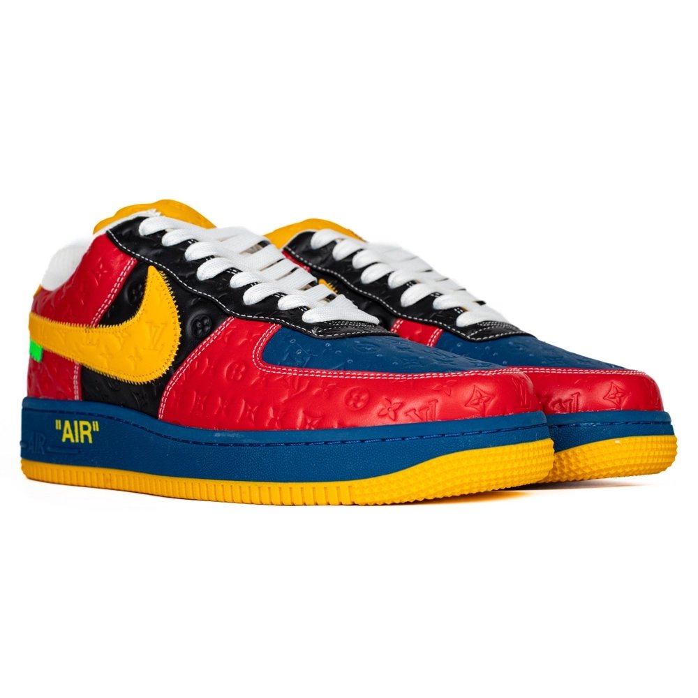 Louis Vuitton Nike Air Force 1 Virgil Abloh Yellow Blue Red,NIKE AIR FORCE