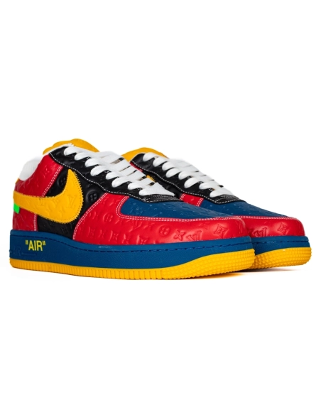 Louis Vuitton Nike Air Force 1 Virgil Abloh Yellow Blue Red,NIKE AIR FORCE