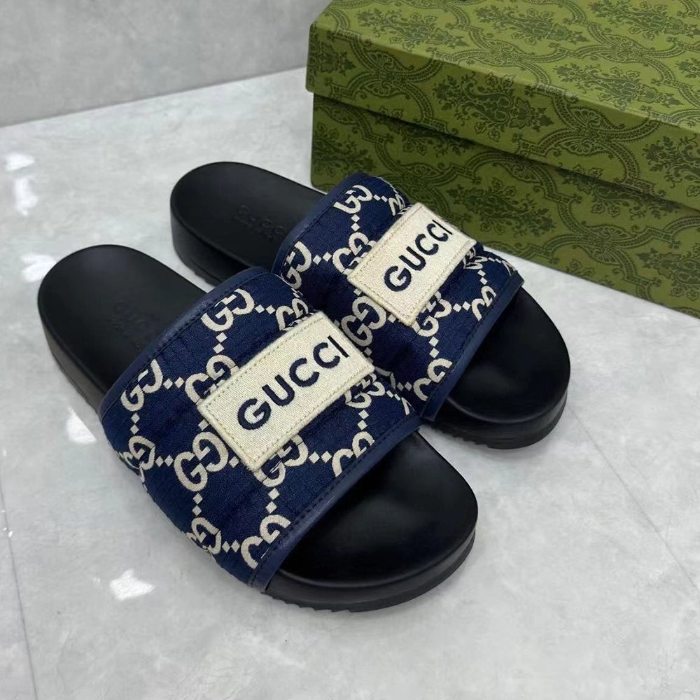 Gucci GG Canvas Blue Flip-flops,Gucci Slides