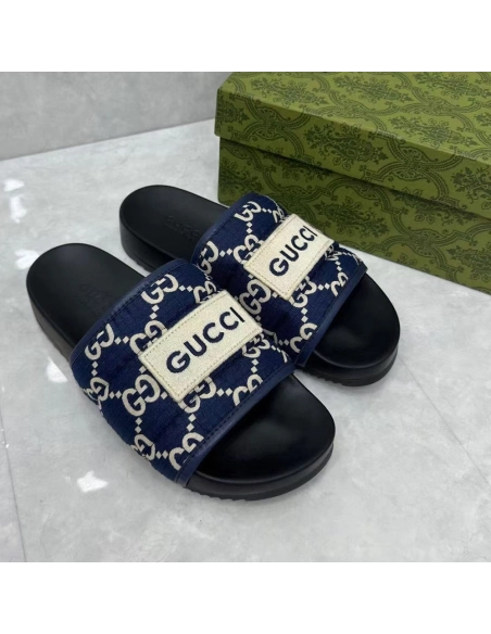 Gucci GG Canvas Blue Flip-flops,Gucci Slides