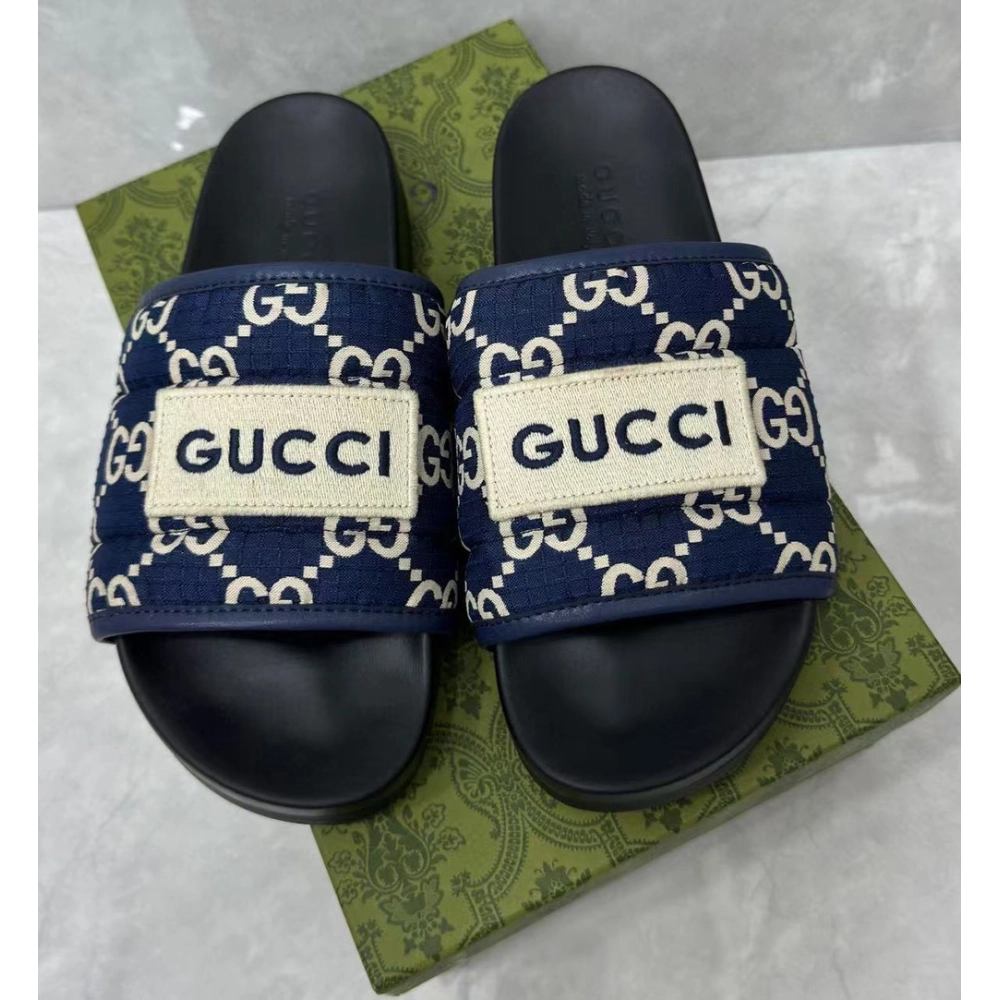 Gucci GG Canvas Blue Flip-flops,Gucci Slides