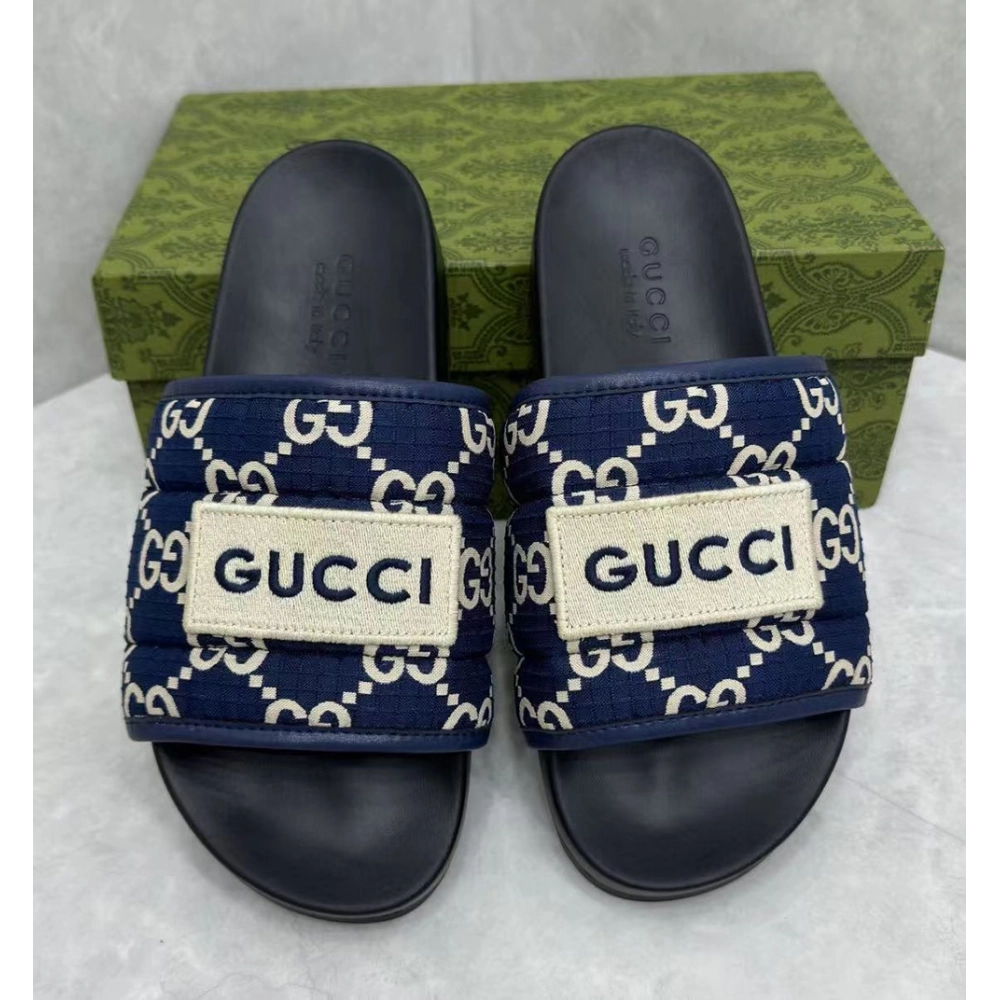 Gucci GG Canvas Blue Flip-flops,Gucci Slides