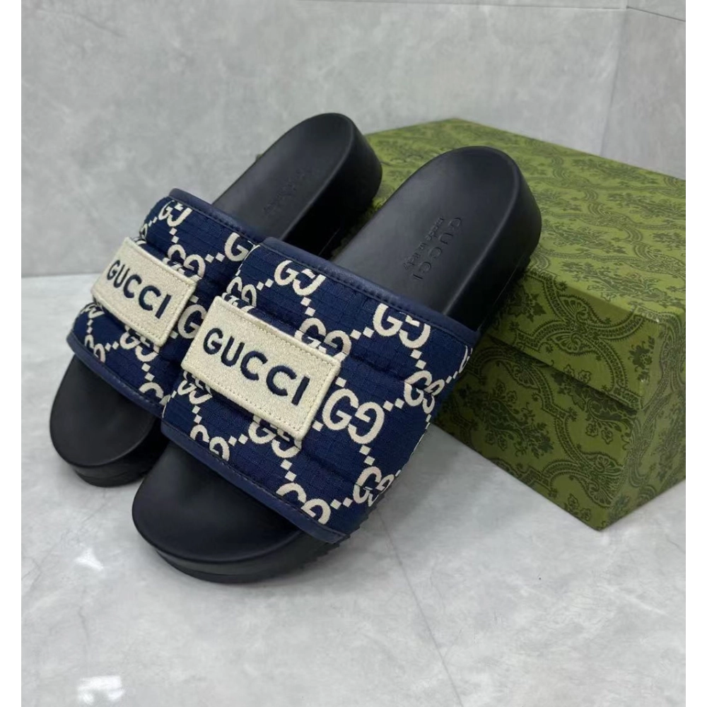 Gucci GG Canvas Blue Flip-flops,Gucci Slides