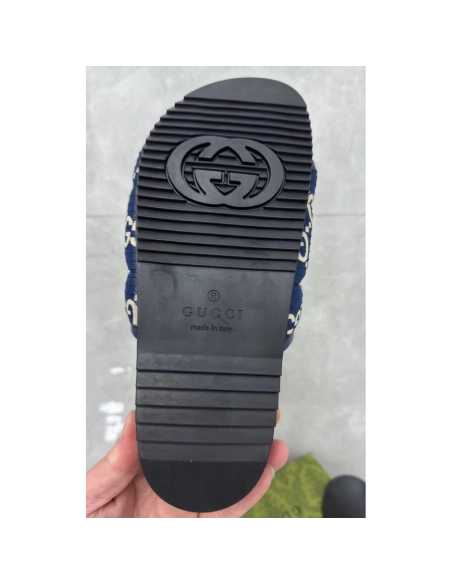 Gucci GG Canvas Blue Flip-flops,Gucci Slides