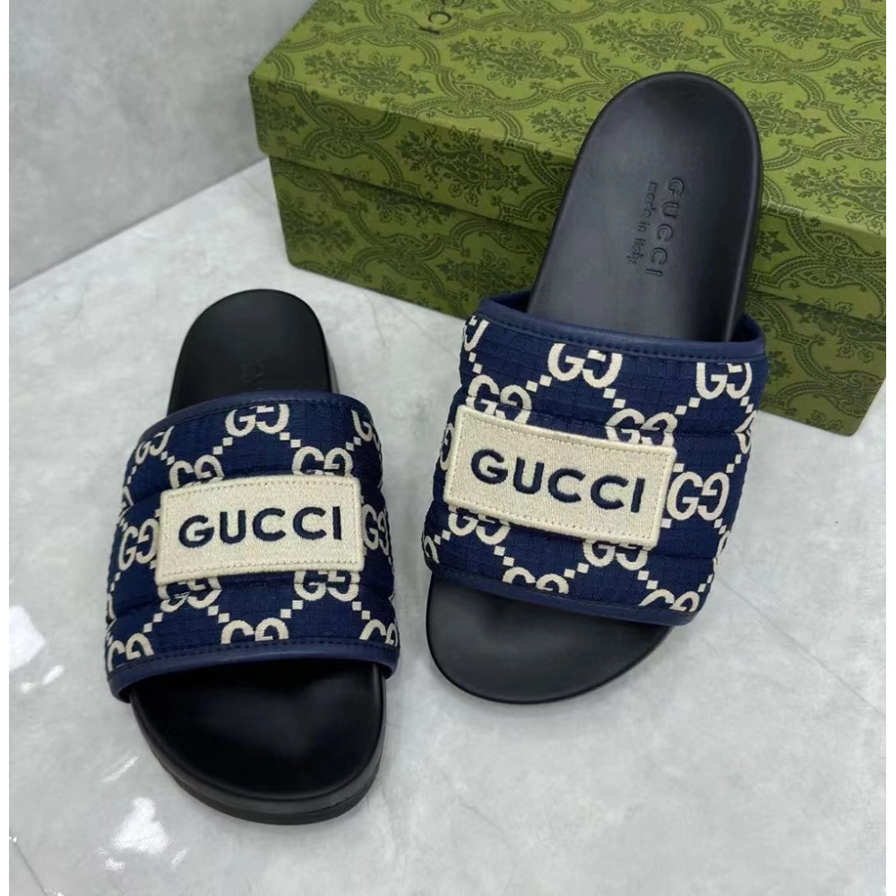 Gucci GG Canvas Blue Flip-flops,Gucci Slides