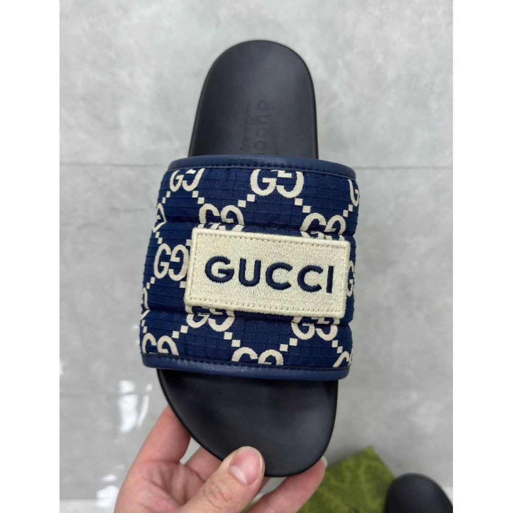 Gucci GG Canvas Blue Flip-flops,Gucci Slides