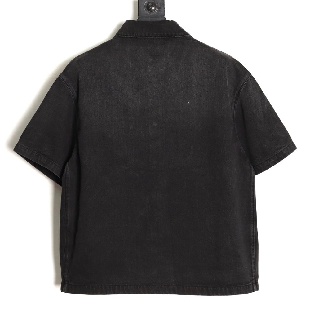 Prada triangle logo pocket denim short sleeve shirt,Prada