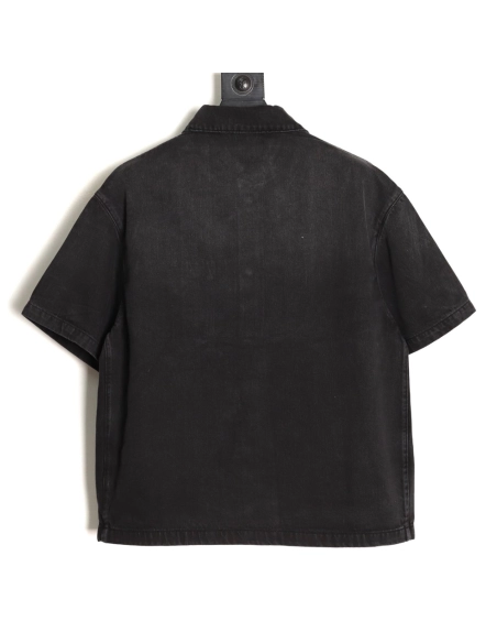 Prada triangle logo pocket denim short sleeve shirt,Prada