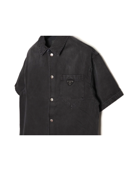 Prada triangle logo pocket denim short sleeve shirt,Prada