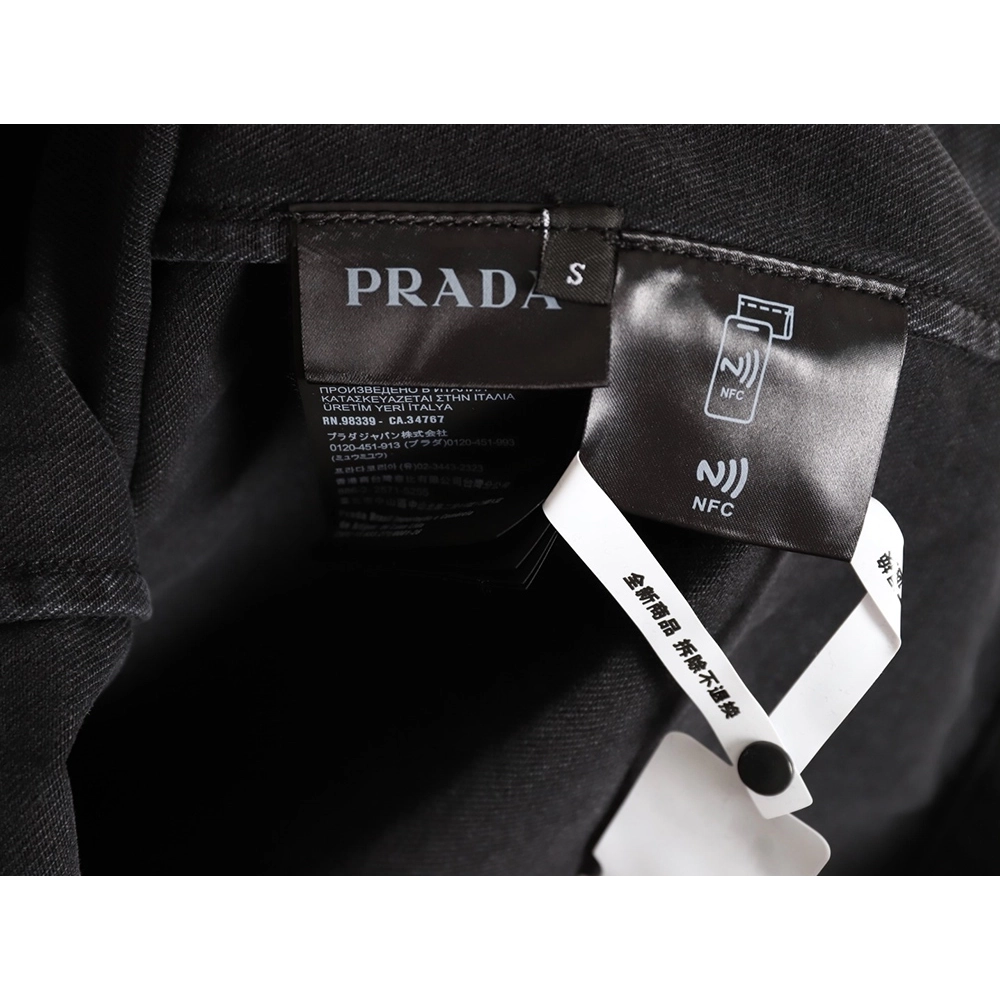 Prada triangle logo pocket denim short sleeve shirt,Prada