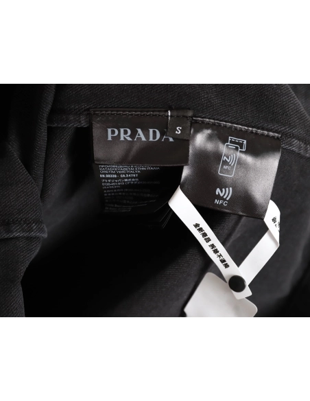 Prada triangle logo pocket denim short sleeve shirt,Prada
