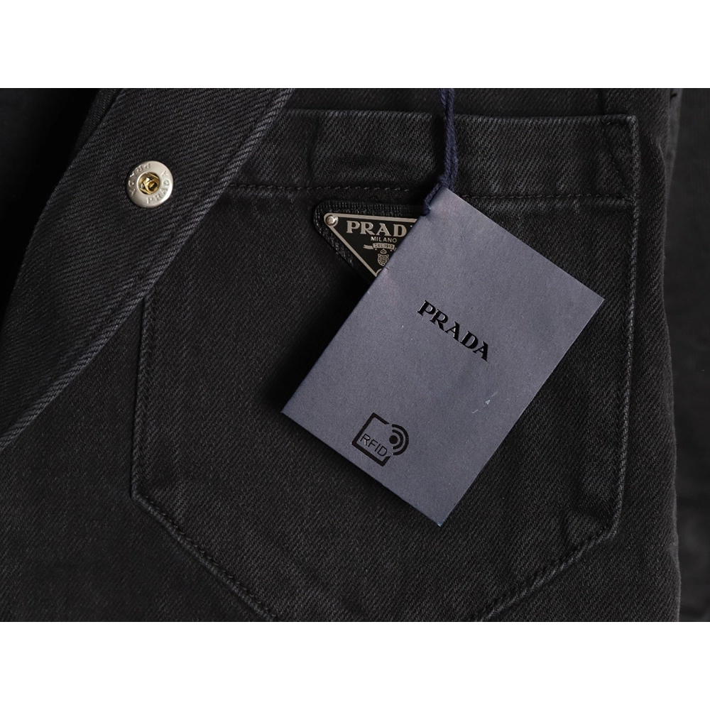 Prada triangle logo pocket denim short sleeve shirt,Prada