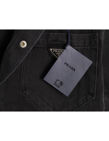 Prada triangle logo pocket denim short sleeve shirt,Prada