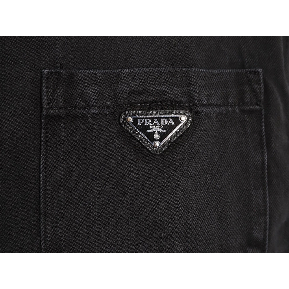 Prada triangle logo pocket denim short sleeve shirt,Prada