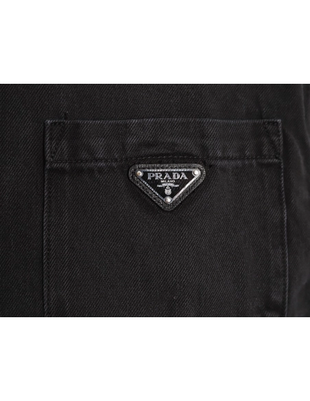 Prada triangle logo pocket denim short sleeve shirt,Prada