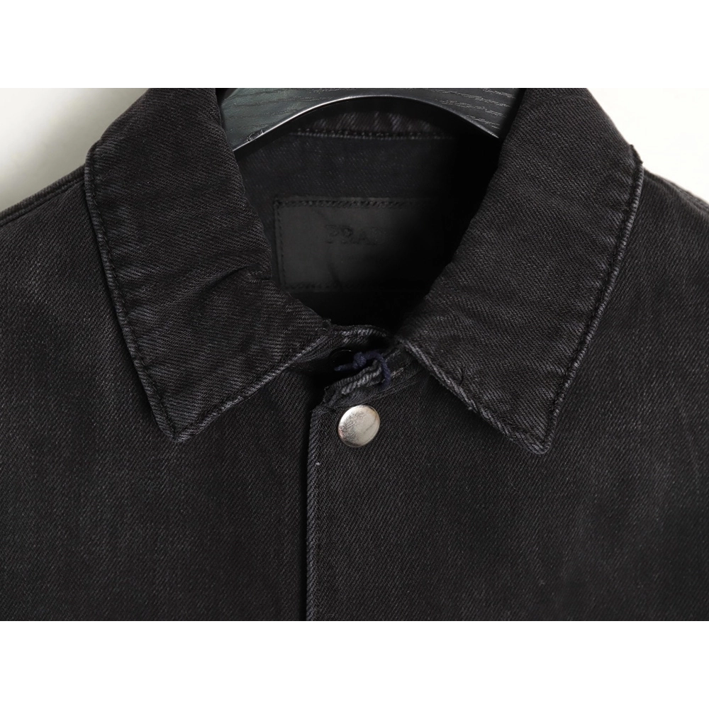 Prada triangle logo pocket denim short sleeve shirt,Prada