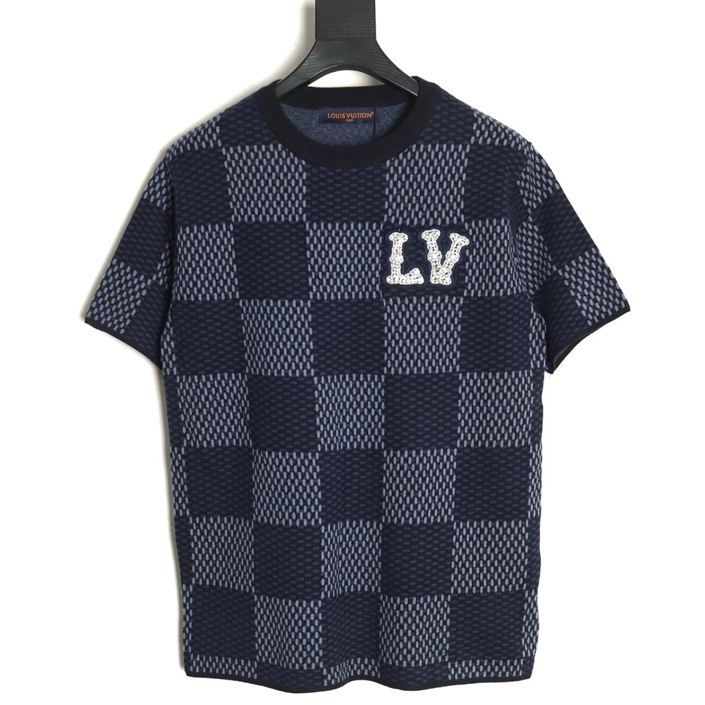 Louis Vuitton Pharrell diamond logo checkerboard knitted short sleeved,Louis Vuitton T Shirt,Tshirt,APPAREL