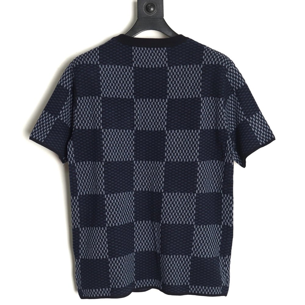 Louis Vuitton Pharrell diamond logo checkerboard knitted short sleeved,Louis Vuitton T Shirt,Tshirt,APPAREL