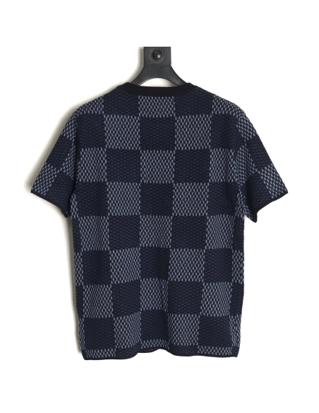 Louis Vuitton Pharrell diamond logo checkerboard knitted short sleeved,Louis Vuitton T Shirt,Tshirt,APPAREL