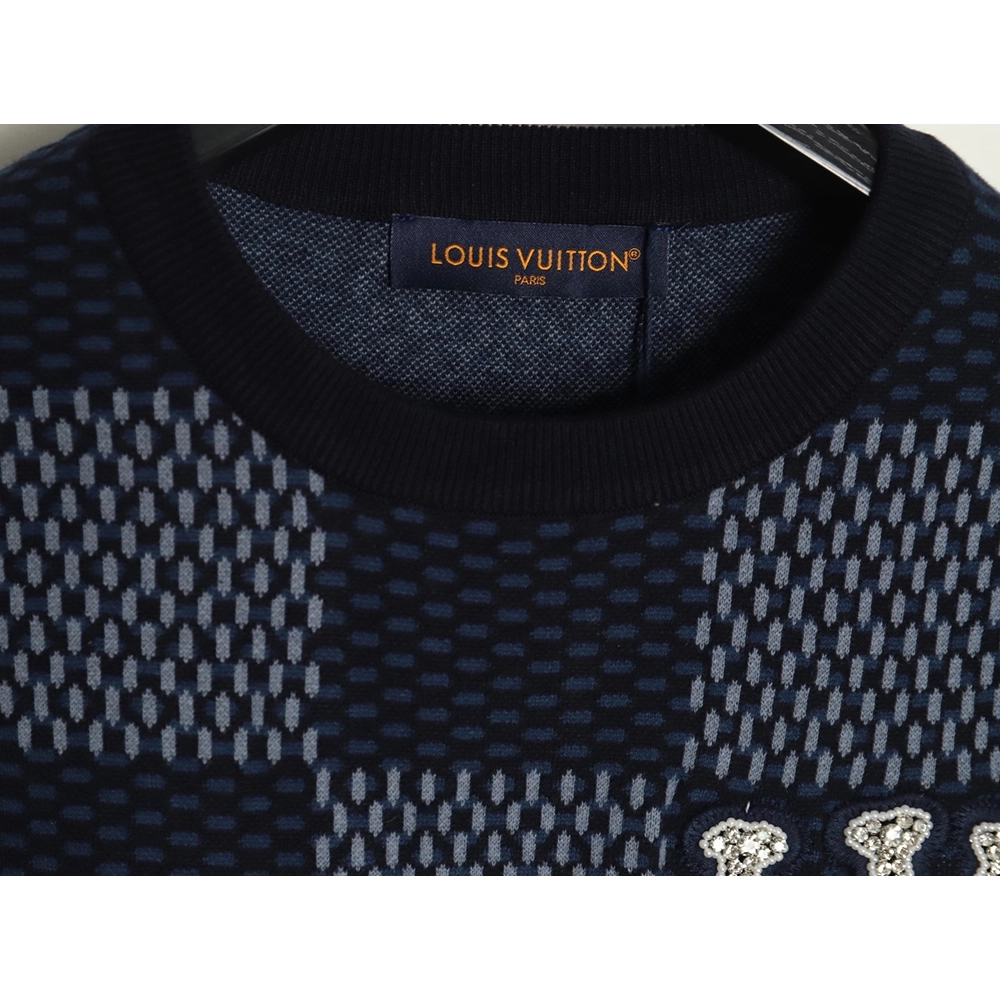 Louis Vuitton Pharrell diamond logo checkerboard knitted short sleeved,Louis Vuitton T Shirt,Tshirt,APPAREL