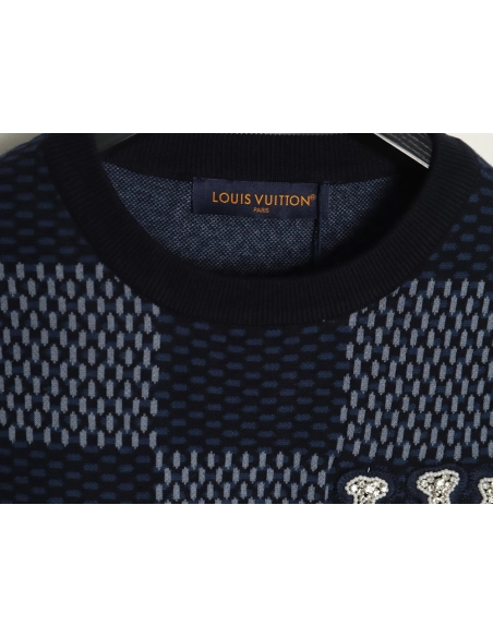 Louis Vuitton Pharrell diamond logo checkerboard knitted short sleeved,Louis Vuitton T Shirt,Tshirt,APPAREL