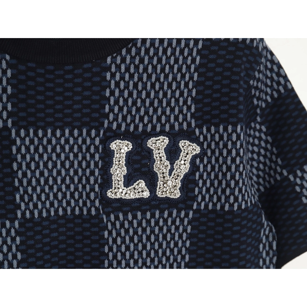 Louis Vuitton Pharrell diamond logo checkerboard knitted short sleeved,Louis Vuitton T Shirt,Tshirt,APPAREL