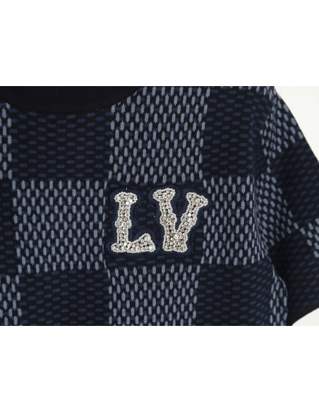 Louis Vuitton Pharrell diamond logo checkerboard knitted short sleeved,Louis Vuitton T Shirt,Tshirt,APPAREL
