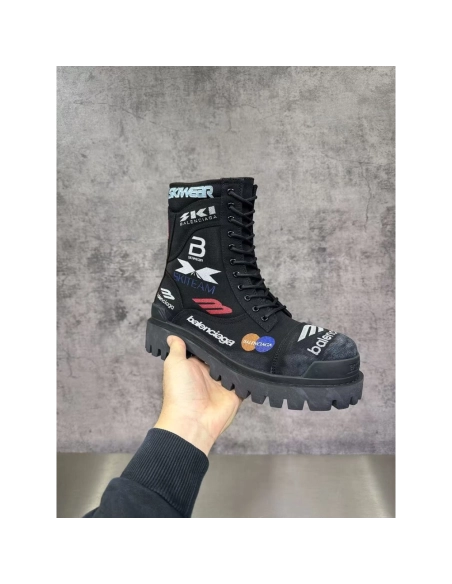 Balenciaga Combat Strike Boot WornOut Black Allover Print,BALENCIAGA BOOTS,BALENCIAGA