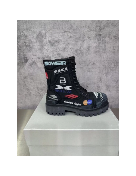 Balenciaga Combat Strike Boot WornOut Black Allover Print,BALENCIAGA BOOTS,BALENCIAGA