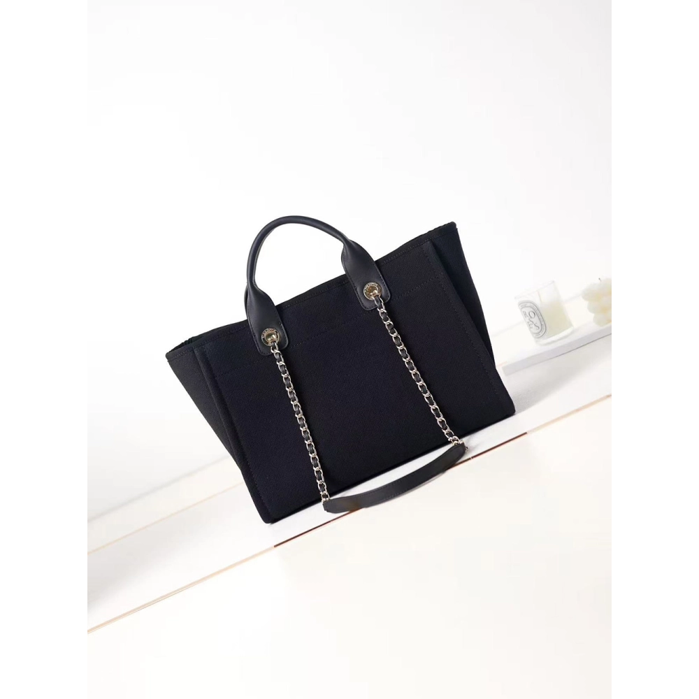 Chanel Deauville Tote Black Canvas Beach Bags AS3351 33cm,Chanel Bags
