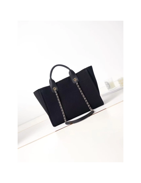 Chanel Deauville Tote Black Canvas Beach Bags AS3351 33cm,Chanel Bags