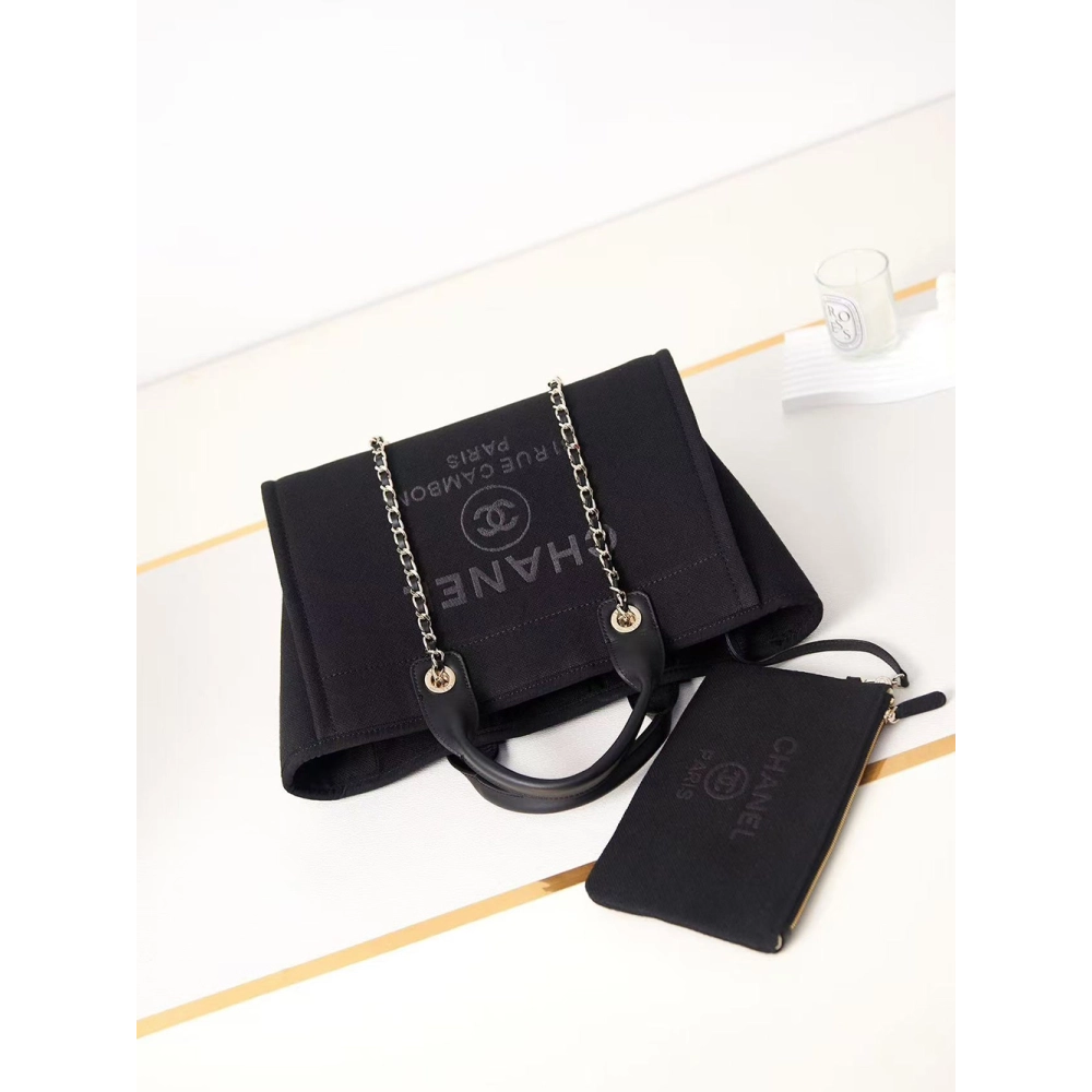 Chanel Deauville Tote Black Canvas Beach Bags AS3351 33cm,Chanel Bags