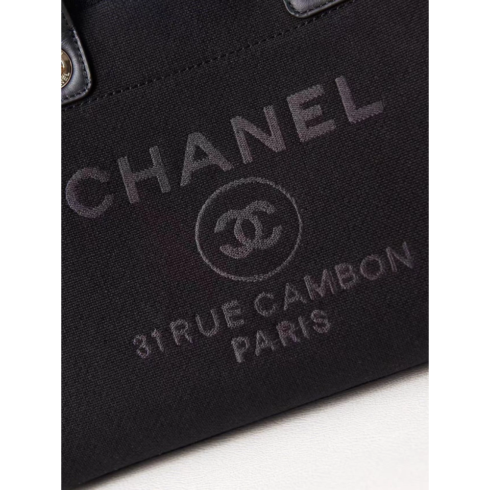 Chanel Deauville Tote Black Canvas Beach Bags AS3351 33cm,Chanel Bags