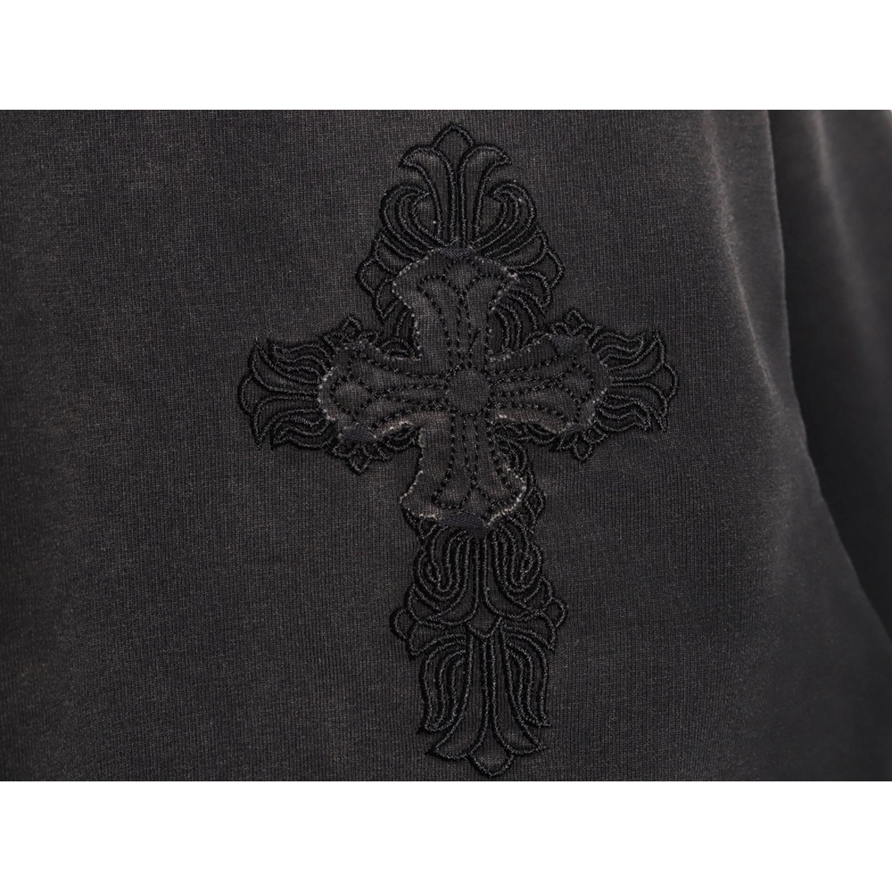 Chrome Hearts Cross Patch Embroidery Washed Ripped Short Sleeve T-Shirt,Chrome Hearts