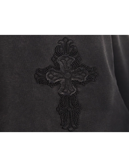 Chrome Hearts Cross Patch Embroidery Washed Ripped Short Sleeve T-Shirt,Chrome Hearts