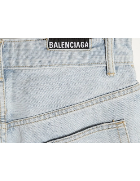 Balenciaga Denim Heavy Bleached Washed Denim Shorts,Balenciaga