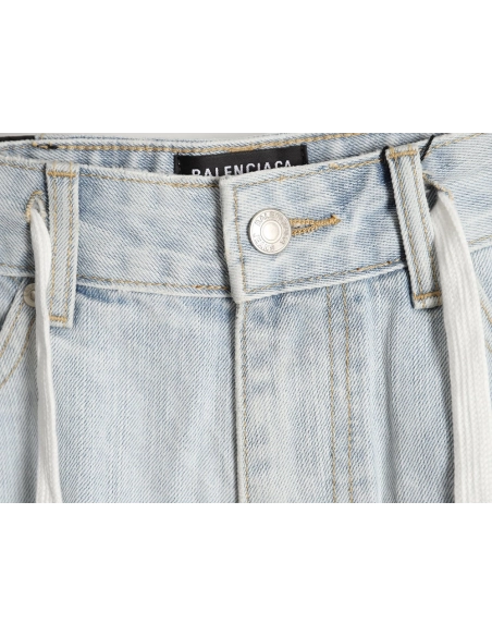 Balenciaga Denim Heavy Bleached Washed Denim Shorts,Balenciaga