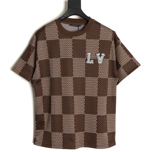 Louis Vuitton Pharrell checkerboard rhinestone woolen short-sleeved T-shirt,Louis Vuitton