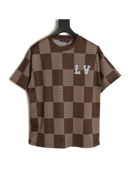 Louis Vuitton Pharrell checkerboard rhinestone woolen short-sleeved T-shirt,Louis Vuitton