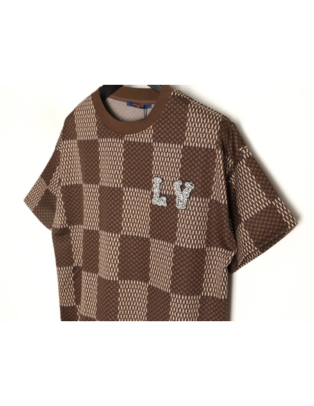 Louis Vuitton Pharrell checkerboard rhinestone woolen short-sleeved T-shirt,Louis Vuitton