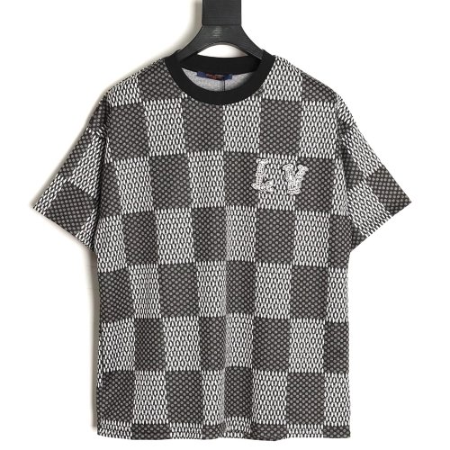 Louis Vuitton Pharrell checkerboard rhinestone woolen short-sleeved T-shirt TSK1,Louis Vuitton