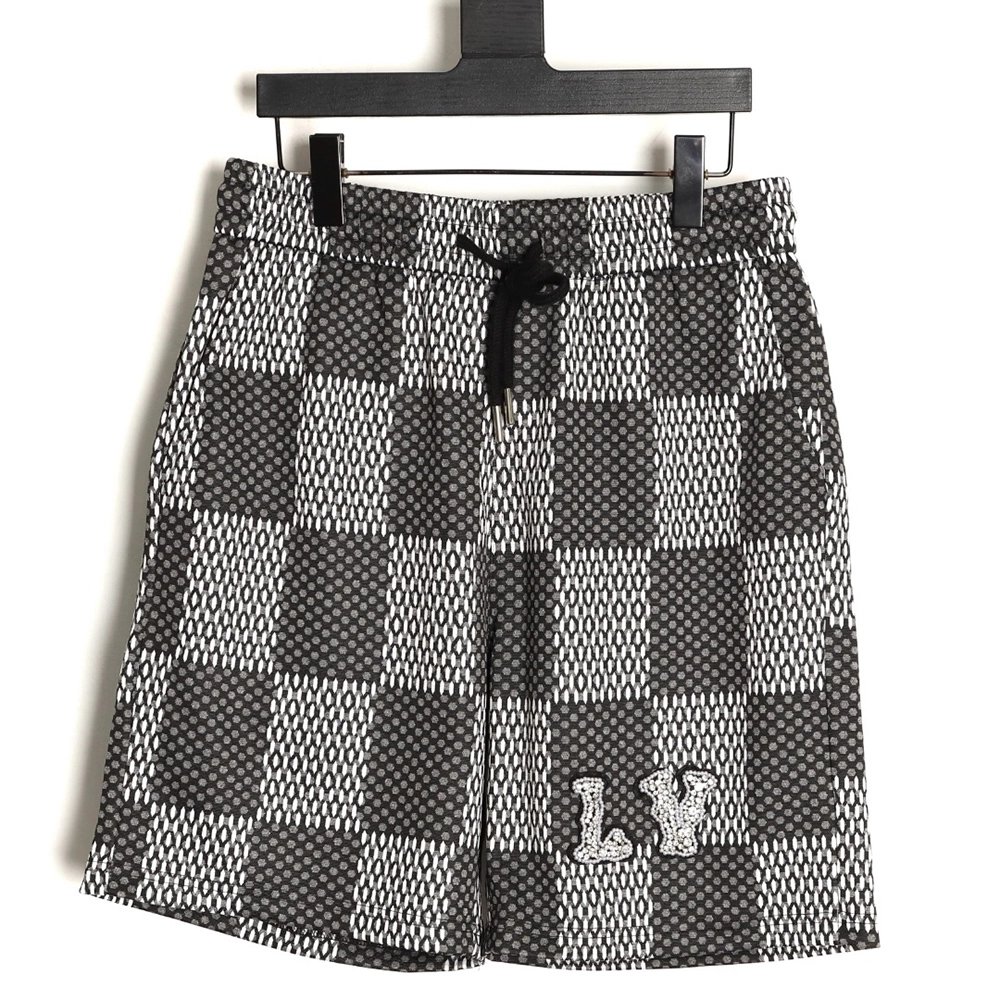 Louis Vuitton Pharrell checkerboard rhinestone wool shorts TSK1,Louis Vuitton