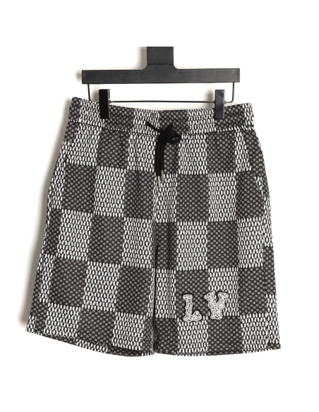 Louis Vuitton Pharrell checkerboard rhinestone wool shorts TSK1,Louis Vuitton