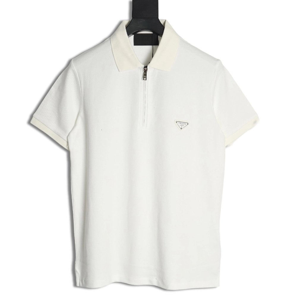 Prada classic triangle logo half-zip short-sleeved POLO shirt,Prada