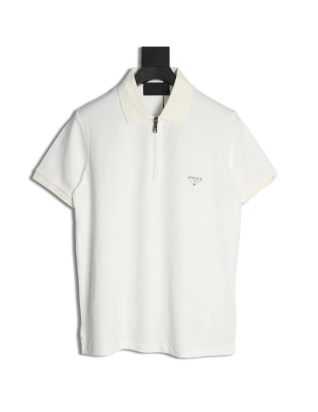 Prada classic triangle logo half-zip short-sleeved POLO shirt,Prada