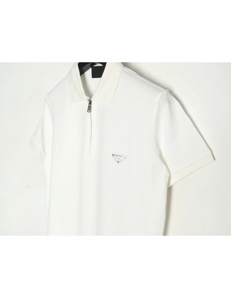Prada classic triangle logo half-zip short-sleeved POLO shirt,Prada