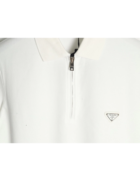 Prada classic triangle logo half-zip short-sleeved POLO shirt,Prada
