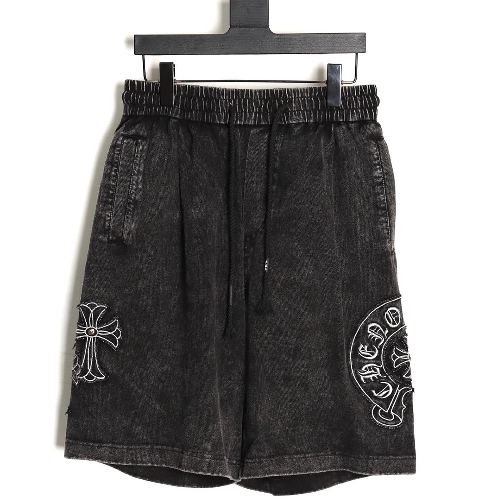 Chrome Hearts Patch Horseshoe Cross Embroidery Washed Shorts,Chrome Hearts